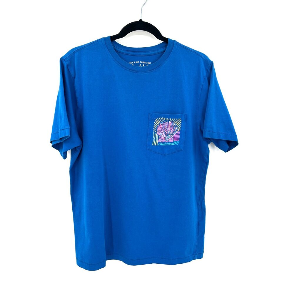 CHUBBIES Men's Blue Graphic Pocket T-Shirt Weekend Has Arrived Palm Tree Medium